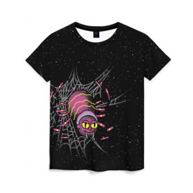 Женская футболка 3D с принтом SPIDER MORTY в Екатеринбурге, 100% полиэфир ( синтетическое хлопкоподобное полотно) | прямой крой, круглый вырез горловины, длина до линии бедер | bat rick | spider morty | vdgerir | морти | паук морти | рик | рик и морти