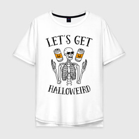 Мужская футболка хлопок Oversize с принтом Хэллоуин в Екатеринбурге, 100% хлопок | свободный крой, круглый ворот, “спинка” длиннее передней части | halloween | приколы | скелет | ужасы | хеллоуин | хэллоуин | череп