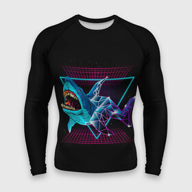 Мужской рашгард 3D с принтом Shark в Екатеринбурге,  |  | 80 | cyber | dark | game | hotline | hotlinemiami | maiami | moon | music | outrun | retro | retrowave | shark | synth | synthwave | акула | игра | кибер | луна | море | ночь | океан | ретро