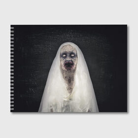 Альбом для рисования с принтом Страшный призрак в Екатеринбурге, 100% бумага
 | матовая бумага, плотность 200 мг. | halloween | horror | бабка | приведение | призрак | пятница 13 | страшилки | страшная бабка | страшно | ужасы | хоррор | хэллоуин