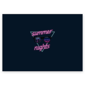 Поздравительная открытка с принтом Summer Nights в Екатеринбурге, 100% бумага | плотность бумаги 280 г/м2, матовая, на обратной стороне линовка и место для марки
 | 80 | cyber | game | hotline | hotlinemiami | maiami | music | nights | outrun | retro | retrowave | summer | synth | synthwave | игра | кибер | лето | ночь | ретро