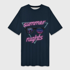 Платье-футболка 3D с принтом Summer Nights в Екатеринбурге,  |  | 80 | cyber | game | hotline | hotlinemiami | maiami | music | nights | outrun | retro | retrowave | summer | synth | synthwave | игра | кибер | лето | ночь | ретро