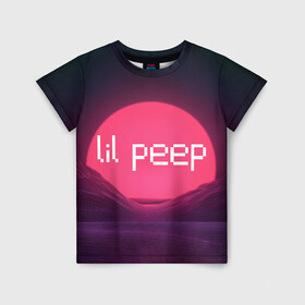 Детская футболка 3D с принтом lil peep(Logo) в Екатеринбурге, 100% гипоаллергенный полиэфир | прямой крой, круглый вырез горловины, длина до линии бедер, чуть спущенное плечо, ткань немного тянется | cry baby | lil peep | logo | rap | заход солнца | знаменитости. эмо | известный исполнитель | неон | пип | редактируемое лого | реп | розоватый оттенок | рок | рэп | яркий фон