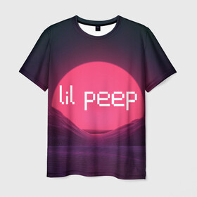 Мужская футболка 3D с принтом lil peep(Logo) в Екатеринбурге, 100% полиэфир | прямой крой, круглый вырез горловины, длина до линии бедер | cry baby | lil peep | logo | rap | заход солнца | знаменитости. эмо | известный исполнитель | неон | пип | редактируемое лого | реп | розоватый оттенок | рок | рэп | яркий фон