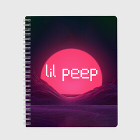 Тетрадь с принтом lil peep(Logo) в Екатеринбурге, 100% бумага | 48 листов, плотность листов — 60 г/м2, плотность картонной обложки — 250 г/м2. Листы скреплены сбоку удобной пружинной спиралью. Уголки страниц и обложки скругленные. Цвет линий — светло-серый
 | cry baby | lil peep | logo | rap | заход солнца | знаменитости. эмо | известный исполнитель | неон | пип | редактируемое лого | реп | розоватый оттенок | рок | рэп | яркий фон