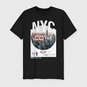 Мужская футболка премиум с принтом New York City в Екатеринбурге, 92% хлопок, 8% лайкра | приталенный силуэт, круглый вырез ворота, длина до линии бедра, короткий рукав | Тематика изображения на принте: new york | usa | америка | города | нью йорк | страны | сша | туризм | туристические