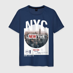 Мужская футболка хлопок с принтом New York City в Екатеринбурге, 100% хлопок | прямой крой, круглый вырез горловины, длина до линии бедер, слегка спущенное плечо. | Тематика изображения на принте: new york | usa | америка | города | нью йорк | страны | сша | туризм | туристические