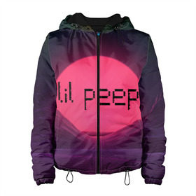 Женская куртка 3D с принтом lil peep(Black Logo) в Екатеринбурге, ткань верха — 100% полиэстер, подклад — флис | прямой крой, подол и капюшон оформлены резинкой с фиксаторами, два кармана без застежек по бокам, один большой потайной карман на груди. Карман на груди застегивается на липучку | cry baby | lil peep | logo | rap | заход солнца | знаменитости. эмо | известный исполнитель | неон | пип | редактируемое лого | реп | розоватый оттенок | рок | рэп | яркий фон