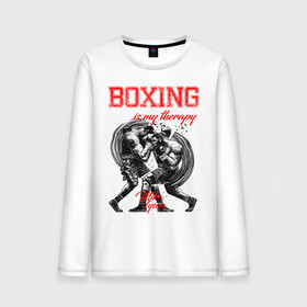 Мужской лонгслив хлопок с принтом Boxing is my therapy в Екатеринбурге, 100% хлопок |  | boxing | mike tyson | my therapy | бокс | майк тайсон