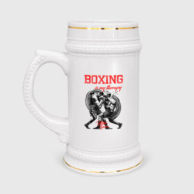 Кружка пивная с принтом Boxing is my therapy в Екатеринбурге,  керамика (Материал выдерживает высокую температуру, стоит избегать резкого перепада температур) |  объем 630 мл | boxing | mike tyson | my therapy | бокс | майк тайсон