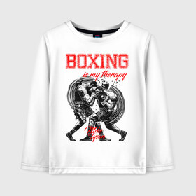 Детский лонгслив хлопок с принтом Boxing is my therapy в Екатеринбурге, 100% хлопок | круглый вырез горловины, полуприлегающий силуэт, длина до линии бедер | boxing | mike tyson | my therapy | бокс | майк тайсон