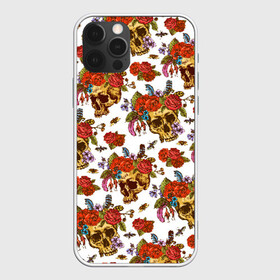 Чехол для iPhone 12 Pro с принтом Skulls and Roses в Екатеринбурге, силикон | область печати: задняя сторона чехла, без боковых панелей | Тематика изображения на принте: flowers | halloween | rose | skull | tattoo | жуки | насекомые | роза | тату | татуировка | хеллоуин | хэллоуин | цветок | цветы | череп