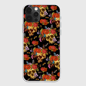 Чехол для iPhone 12 Pro с принтом Skulls and Roses в Екатеринбурге, силикон | область печати: задняя сторона чехла, без боковых панелей | Тематика изображения на принте: flowers | halloween | rose | skull | tattoo | жуки | насекомые | роза | тату | татуировка | хеллоуин | хэллоуин | цветок | цветы | череп