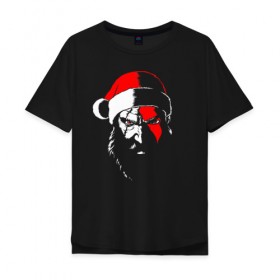 Мужская футболка хлопок Oversize с принтом Santa Kratos в Екатеринбурге, 100% хлопок | свободный крой, круглый ворот, “спинка” длиннее передней части | 20 | 2020 | christmas | claus | god | kratos | merry | new | of | santa | war | year | бог | войны | год | дед | клаус | кратос | мороз | новый | новый год | праздник | рождество | санта | хипстер