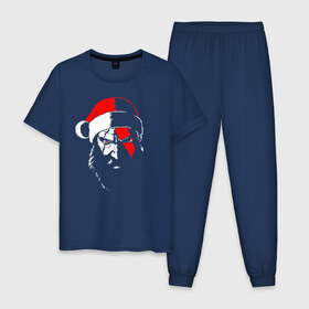 Мужская пижама хлопок с принтом Santa Kratos в Екатеринбурге, 100% хлопок | брюки и футболка прямого кроя, без карманов, на брюках мягкая резинка на поясе и по низу штанин
 | Тематика изображения на принте: 20 | 2020 | christmas | claus | god | kratos | merry | new | of | santa | war | year | бог | войны | год | дед | клаус | кратос | мороз | новый | новый год | праздник | рождество | санта | хипстер