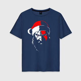 Женская футболка хлопок Oversize с принтом Santa Kratos в Екатеринбурге, 100% хлопок | свободный крой, круглый ворот, спущенный рукав, длина до линии бедер
 | 20 | 2020 | christmas | claus | god | kratos | merry | new | of | santa | war | year | бог | войны | год | дед | клаус | кратос | мороз | новый | новый год | праздник | рождество | санта | хипстер