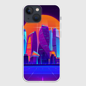 Чехол для iPhone 13 mini с принтом НЕОНОВЫЙ ГОРОД в Екатеринбурге,  |  | galaxy | geometry | hotline miami | neon | new retro wave | outrun | outrun electro | retro | retrowave | space | synth | synthwave | геометрия | космос | неон | ретро | фигуры | хотлайн майами