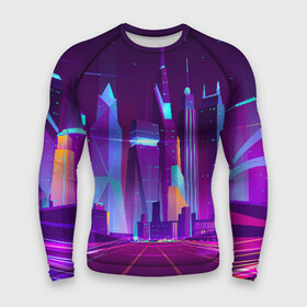 Мужской рашгард 3D с принтом НЕОНОВЫЙ ГОРОД в Екатеринбурге,  |  | galaxy | geometry | hotline miami | neon | new retro wave | outrun | outrun electro | retro | retrowave | space | synth | synthwave | геометрия | космос | неон | ретро | фигуры | хотлайн майами