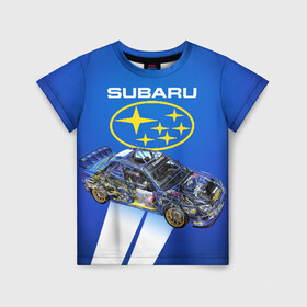 Детская футболка 3D с принтом Subaru в Екатеринбурге, 100% гипоаллергенный полиэфир | прямой крой, круглый вырез горловины, длина до линии бедер, чуть спущенное плечо, ткань немного тянется | sti | subaru | subaru impreza | subaru impreza wrx sti | subaru sti | субару | субару импреза