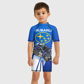 Детский купальный костюм 3D с принтом Subaru в Екатеринбурге, Полиэстер 85%, Спандекс 15% | застежка на молнии на спине | sti | subaru | subaru impreza | subaru impreza wrx sti | subaru sti | субару | субару импреза