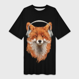 Платье-футболка 3D с принтом Лиса в наушниках в Екатеринбурге,  |  | 20 | 2020 | 2k20 | 2к20 | animal | animals | forest | fox | headphones | music | new year | redhead | smile | животное | животные | зима | лес | лис | лиса | лисица | музыка | наушники | новый год | рыжая | смайл | улыбка | фыр