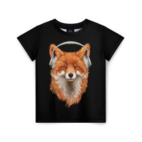 Детская футболка 3D с принтом Лиса в наушниках в Екатеринбурге, 100% гипоаллергенный полиэфир | прямой крой, круглый вырез горловины, длина до линии бедер, чуть спущенное плечо, ткань немного тянется | Тематика изображения на принте: 20 | 2020 | 2k20 | 2к20 | animal | animals | forest | fox | headphones | music | new year | redhead | smile | животное | животные | зима | лес | лис | лиса | лисица | музыка | наушники | новый год | рыжая | смайл | улыбка | фыр