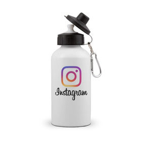 Бутылка спортивная с принтом Instagram в Екатеринбурге, металл | емкость — 500 мл, в комплекте две пластиковые крышки и карабин для крепления | application | instagram | инстаграм | приложение