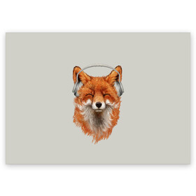 Поздравительная открытка с принтом Лиса в наушниках в Екатеринбурге, 100% бумага | плотность бумаги 280 г/м2, матовая, на обратной стороне линовка и место для марки
 | Тематика изображения на принте: 20 | 2020 | 2k20 | 2к20 | animal | animals | forest | fox | headphones | music | new year | redhead | smile | животное | животные | зима | лес | лис | лиса | лисица | музыка | наушники | новый год | рыжая | смайл | улыбка | фыр