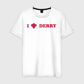 Мужская футболка хлопок с принтом I love Derry в Екатеринбурге, 100% хлопок | прямой крой, круглый вырез горловины, длина до линии бедер, слегка спущенное плечо. | clown | derry | it 2 | it: chapter two | loser | lover | pennywise | shtatit | stephen king | warner brothers | ворнер бразерс | дерри | клоун | оно 2 | пеннивайз | стивен кинг