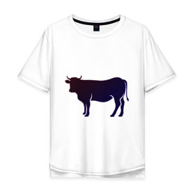 Мужская футболка хлопок Oversize с принтом Корова(темно-синий неон) в Екатеринбурге, 100% хлопок | свободный крой, круглый ворот, “спинка” длиннее передней части | animals | neon | животные | звери | корова | коровка | коровы | неон | прикольная картинка