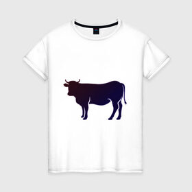 Женская футболка хлопок с принтом Корова(темно-синий неон) в Екатеринбурге, 100% хлопок | прямой крой, круглый вырез горловины, длина до линии бедер, слегка спущенное плечо | animals | neon | животные | звери | корова | коровка | коровы | неон | прикольная картинка