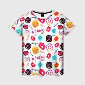 Женская футболка 3D с принтом Instagram в Екатеринбурге, 100% полиэфир ( синтетическое хлопкоподобное полотно) | прямой крой, круглый вырез горловины, длина до линии бедер | application | instagram | инстаграм | приложение