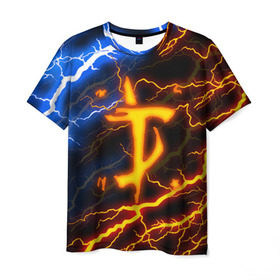 Мужская футболка 3D с принтом DOOM SLAYER в Екатеринбурге, 100% полиэфир | прямой крой, круглый вырез горловины, длина до линии бедер | doom | doom eternal | thunder | дум | молнии | шторм