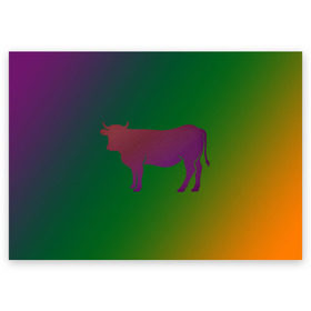 Поздравительная открытка с принтом Корова(трехцветный градиент) в Екатеринбурге, 100% бумага | плотность бумаги 280 г/м2, матовая, на обратной стороне линовка и место для марки
 | animals | животные | звери | корова | коровка | коровы | мягкий цвет | прикольная картинка | простая картинка
