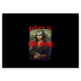 Поздравительная открытка с принтом Cyberpunk Mona Lisa в Екатеринбурге, 100% бумага | плотность бумаги 280 г/м2, матовая, на обратной стороне линовка и место для марки
 | 2077 | cyberpunk | cyberpunk 2077 | game | keanu reeves | lisa | mona | samurai | игра | искуство | картина | киану ривз | кибер | киберпанк | киборг | лиза | мона | робот | самураи