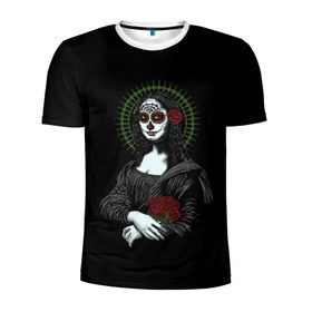 Мужская футболка 3D спортивная с принтом Mona Lisa - Santa Muerte в Екатеринбурге, 100% полиэстер с улучшенными характеристиками | приталенный силуэт, круглая горловина, широкие плечи, сужается к линии бедра | dead | death | lisa | mona | muerte | muertos | santa | день | искуство | картина | лиза | мона | муэрте | муэртес | муэртос | роза | розы | санта | тату | татуировка | цветы | череп