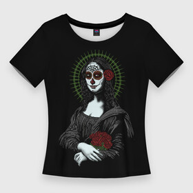 Женская футболка 3D Slim с принтом Mona Lisa   Santa Muerte в Екатеринбурге,  |  | Тематика изображения на принте: dead | death | lisa | mona | muerte | muertos | santa | день | искуство | картина | лиза | мона | муэрте | муэртес | муэртос | роза | розы | санта | тату | татуировка | цветы | череп