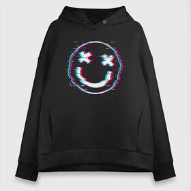 Женское худи Oversize хлопок с принтом Glitch Smile в Екатеринбурге, френч-терри — 70% хлопок, 30% полиэстер. Мягкий теплый начес внутри —100% хлопок | боковые карманы, эластичные манжеты и нижняя кромка, капюшон на магнитной кнопке | art | glitch | smile | арт | глитч | глич | картинка | картинки | мода | прикольная | прикольные | смайл | смайли | смайлик | тренд | тренды