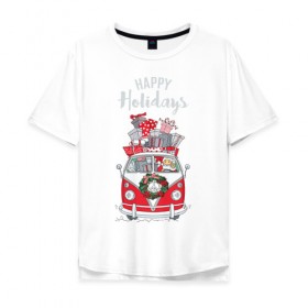 Мужская футболка хлопок Oversize с принтом Happy holiday в Екатеринбурге, 100% хлопок | свободный крой, круглый ворот, “спинка” длиннее передней части | 