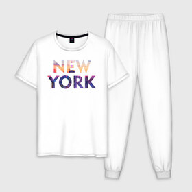 Мужская пижама хлопок с принтом NEW YORK в Екатеринбурге, 100% хлопок | брюки и футболка прямого кроя, без карманов, на брюках мягкая резинка на поясе и по низу штанин
 | new york | ny | usa | нью йорк | сша | туризм