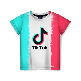 Детская футболка 3D с принтом TIKTOK в Екатеринбурге, 100% гипоаллергенный полиэфир | прямой крой, круглый вырез горловины, длина до линии бедер, чуть спущенное плечо, ткань немного тянется | tik | tik tok | tiktok | tok | тик | тик ток | тикток | ток