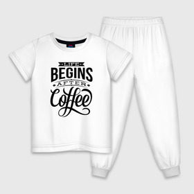 Детская пижама хлопок с принтом Жизнь начинается после кофе в Екатеринбурге, 100% хлопок |  брюки и футболка прямого кроя, без карманов, на брюках мягкая резинка на поясе и по низу штанин
 | 