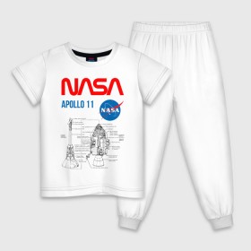 Детская пижама хлопок с принтом Nasa Apollo 11 (двухсторонняя) в Екатеринбурге, 100% хлопок |  брюки и футболка прямого кроя, без карманов, на брюках мягкая резинка на поясе и по низу штанин
 | Тематика изображения на принте: apollo 11 | apolo 11 | apolon 11 | аполлон 11 | аполон 11 | наса | насса