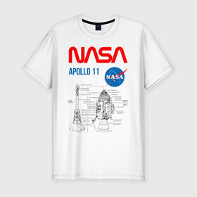 Мужская футболка премиум с принтом Nasa Apollo 11 (двухсторонняя) в Екатеринбурге, 92% хлопок, 8% лайкра | приталенный силуэт, круглый вырез ворота, длина до линии бедра, короткий рукав | apollo 11 | apolo 11 | apolon 11 | аполлон 11 | аполон 11 | наса | насса