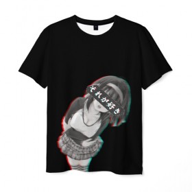 Мужская футболка 3D с принтом Anime Girl в Екатеринбурге, 100% полиэфир | прямой крой, круглый вырез горловины, длина до линии бедер | ahegao | anime | girl | girls | hikky | kawaii | kowai | senpai | waifu | yandre | аниме | ахегао | вайфу | девушка | кавай | кун | семпай | сенпай | тян
