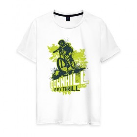 Мужская футболка хлопок с принтом Downhill в Екатеринбурге, 100% хлопок | прямой крой, круглый вырез горловины, длина до линии бедер, слегка спущенное плечо. | downhill | велосипед | велосипедист | велоспорт | скоростной спуск | экстрим