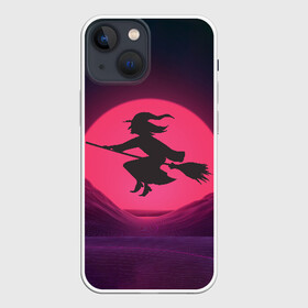 Чехол для iPhone 13 mini с принтом The Witch(Happy Halloween) в Екатеринбурге,  |  | halloween | halloweenparty | witch | в подарок | ведьма | ведьмочка | вечеринка | детский дизайн | детский рисунок | для подарка | закат солнца | мягкие цвета | пати | хэллоуин