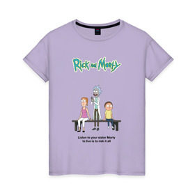 Женская футболка хлопок с принтом Rick and Morty в Екатеринбурге, 100% хлопок | прямой крой, круглый вырез горловины, длина до линии бедер, слегка спущенное плечо | morty | rick | rick and morty | summer | t shirt | vdosadir