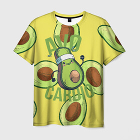 Мужская футболка 3D с принтом Аво Кардио в Екатеринбурге, 100% полиэфир | прямой крой, круглый вырез горловины, длина до линии бедер | avocado | cardio | fit | fitness | авокадо | авокардио | бег | кардио | спорт | спортсмен | фитнес