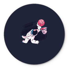 Коврик для мышки круглый с принтом Космонавт Баскетболист в Екатеринбурге, резина и полиэстер | круглая форма, изображение наносится на всю лицевую часть | astronaut | basket | basketball | cosmonaut | nasa | астронавт | баскетбол | баскетболист | баскетбольный мяч | в космосе | космонавт | космос | мяч